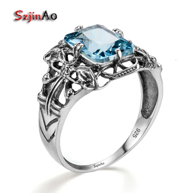 Szjinao 100% 925 Sterling Silver Dragonfly Wings Finger Rings Pattern Square Blue Aquamarine Vintage Jewelry Original Brand Ring
Szjinao 100% 925 Sterling Silver Dragonfly Wings Finger Rings Pattern Square Blue Aquamarine Vintage Jewelry Original Brand Ring