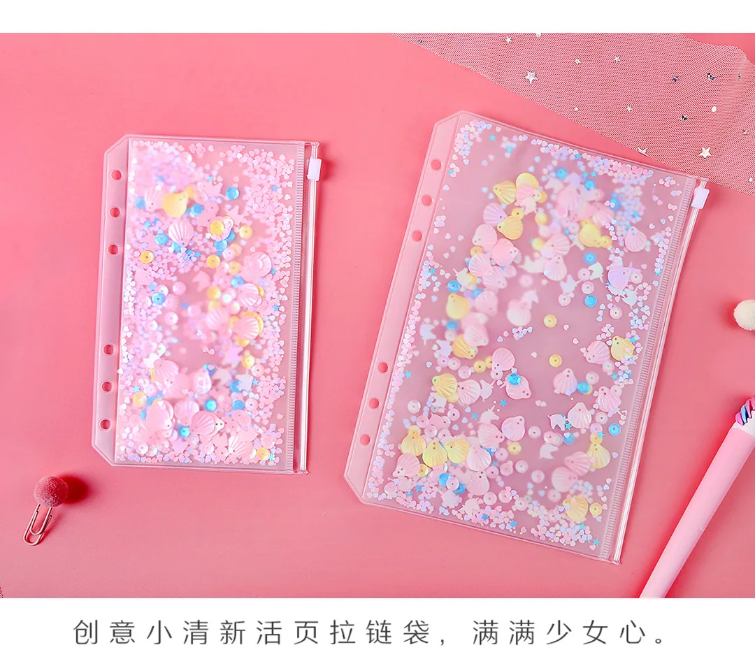 Transparent File Folder Pink Cute Loose-leaf binder Pouch Planner Gift Bag F7T6 