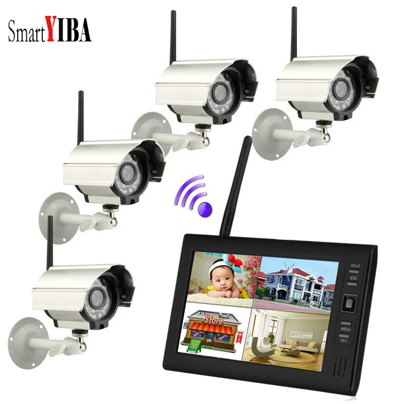 

SmartYIBA 7"Inch Baby Monitor DVR 2.4GHz Digital Wireless 4CH CCTV DVR NVR Security Camera Surveillance System (4 Camera kit)