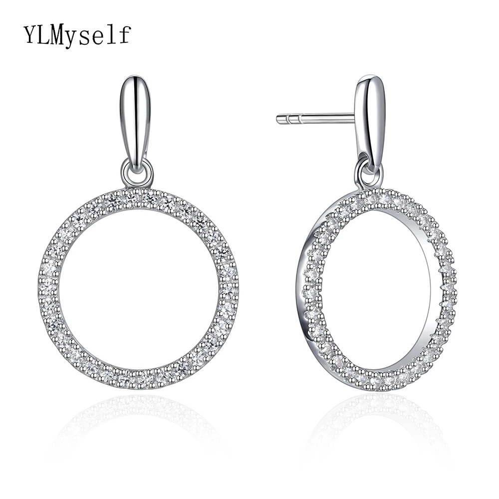

Real 92.5% silver round drop earrings circle design jewelry rhodium plated jewellery great sterling silver 925 jewelry