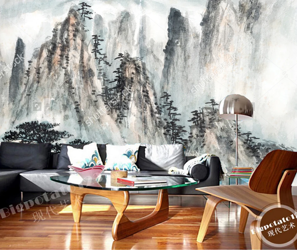 Retro wallpaper Chinese landscape painting photo mural for living room bedroom meeting background papel de parede | Обустройство дома