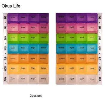 Multicolour Pill Box 7 Days 28 Compartments Pill Organisers BPA Free Large Capacity Medicine organiser for Vitamin 2pcs or 1pcs