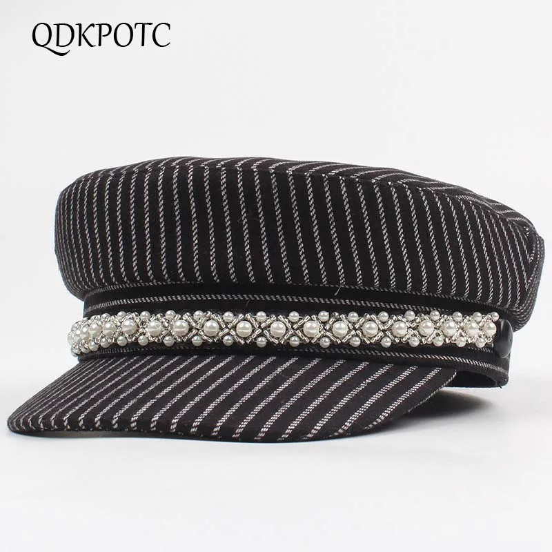 QDKPOTC 2018Autumn Winter New Women Military Hats Fashion Striped pearl Newsboy Caps Female Gorras
QDKPOTC 2018Autumn Winter New Women Military Hats Fashion Striped pearl Newsboy Caps Female Gorras