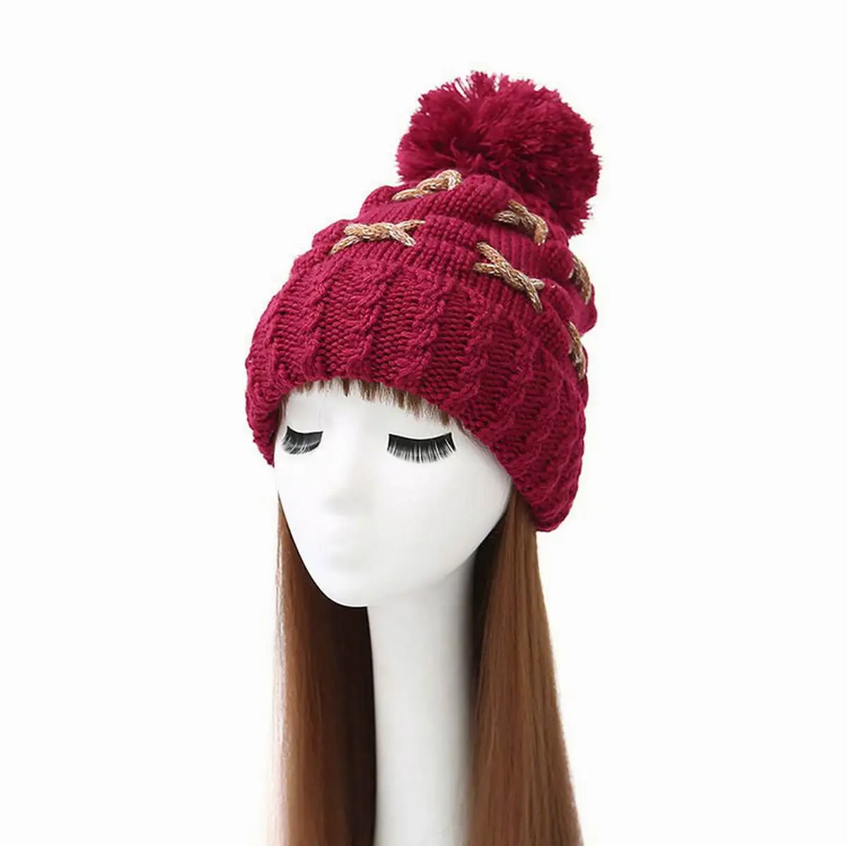 Warm Stylish Ladies Woman Knitted Crochet Beanie Winter PomPom Hat Cap