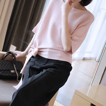 Korean Ice Silky Waist Lace-up Knitted Sweater Women's New Summer 2019 Thin Short Sleeve Pullover Loose O-neck Pink Sweaters
Korean Ice Silky Waist Lace-up Knitted Sweater Women's New Summer 2019 Thin Short Sleeve Pullover Loose O-neck Pink Sweaters