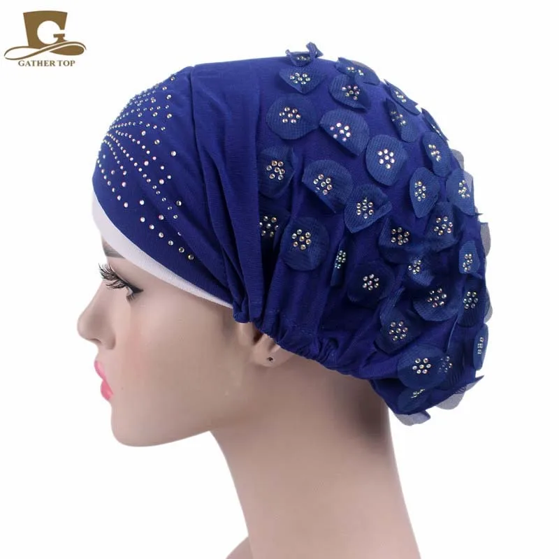 New fashion Women Double Color Turban Hat India Cap Muslim Hats Hairnet Chemo Flower Bonnet Beanie for Hijib |