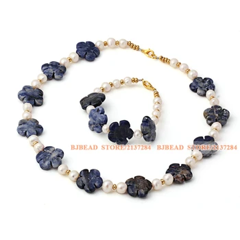 Unique Nice Natural White Freshwater Pearl And Lapis Flower Sets With Golden Color Lobster Clasp(Necklace With Matched Bracelet)
Unique Nice Natural White Freshwater Pearl And Lapis Flower Sets With Golden Color Lobster Clasp(Necklace With Matched Bracelet)