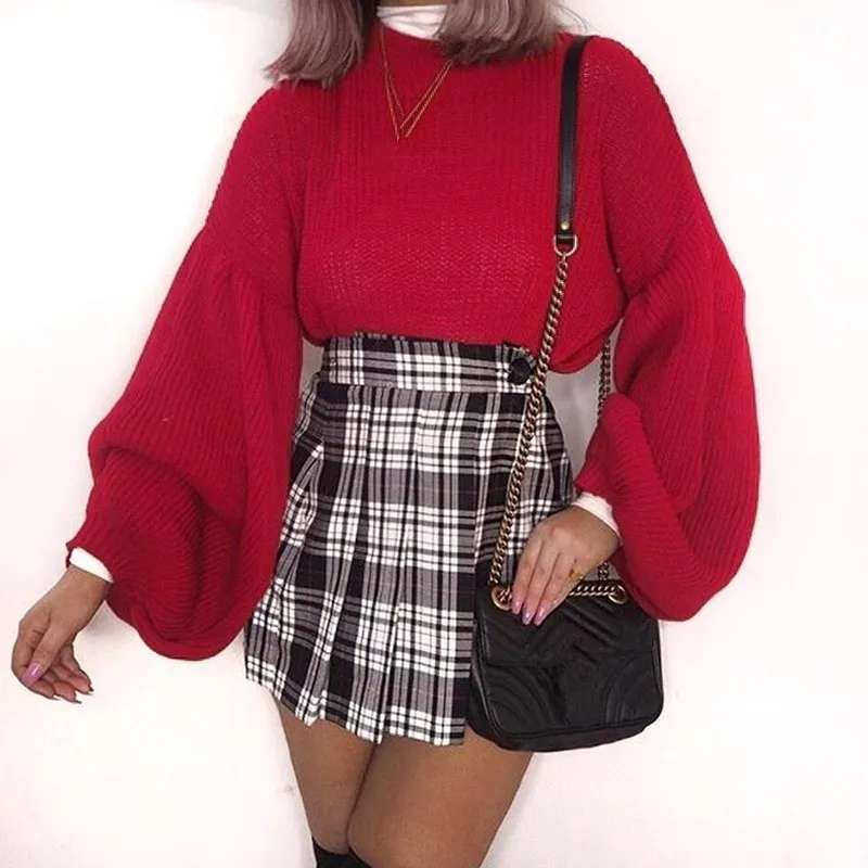Autumn Women Oversize Sweaters Casual Lantern Sleeve Pullover And Sweaters Red Black Green Knitted Jumper Femme
Autumn Women Oversize Sweaters Casual Lantern Sleeve Pullover And Sweaters Red Black Green Knitted Jumper Femme