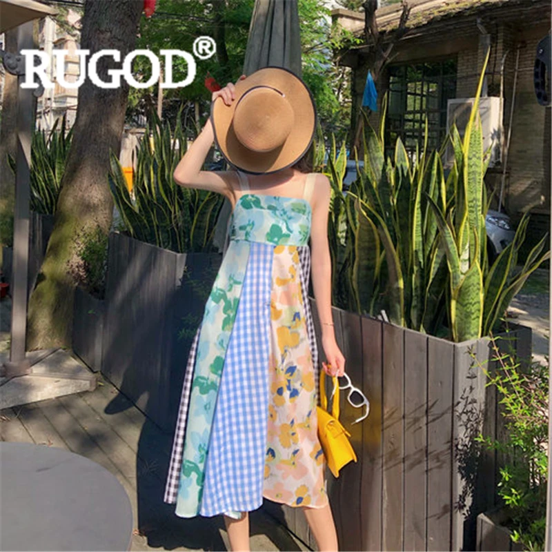 RUGOD Women plaid patchwork long dress floral print spaghetti strap slim maxi dress new fashuon female elegant chic korean robe
RUGOD Women plaid patchwork long dress floral print spaghetti strap slim maxi dress new fashuon female elegant chic korean robe