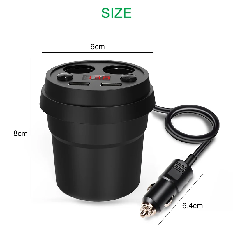 Car Charger 2 USB DC/5V 3.1A Cup Power Socket Adapter Cigarette Lighter Splitter Mobile Phone Chargers With Voltage LED Display