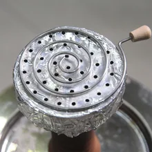 1pc shisha acessórios de prata metal em forma de redemoinho suporte de carvão shisha com alça de madeira(China)
