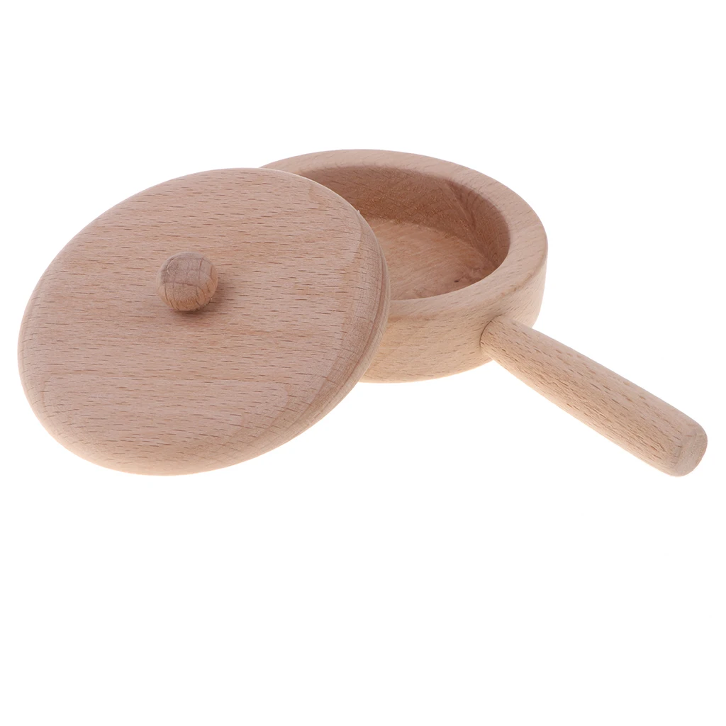 Fun Solid Beech Wooden Kitchen Toy - Cookware/ Kichenware/ Tableware Playset Chef Role Pretend Play Cooking Toys Gift - Pan S