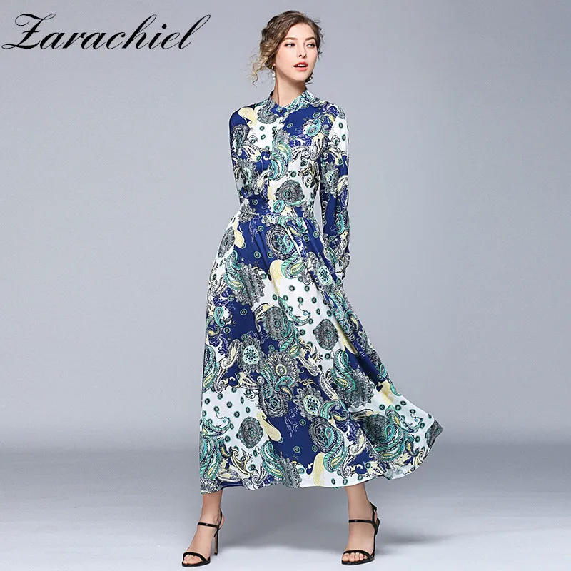 New 2019 Autumn Vintage Print Chiffon Dress Ladies Fashion Casual Long Sleeve Stand Collar Slim Women Maxi Party Dresses
New 2019 Autumn Vintage Print Chiffon Dress Ladies Fashion Casual Long Sleeve Stand Collar Slim Women Maxi Party Dresses