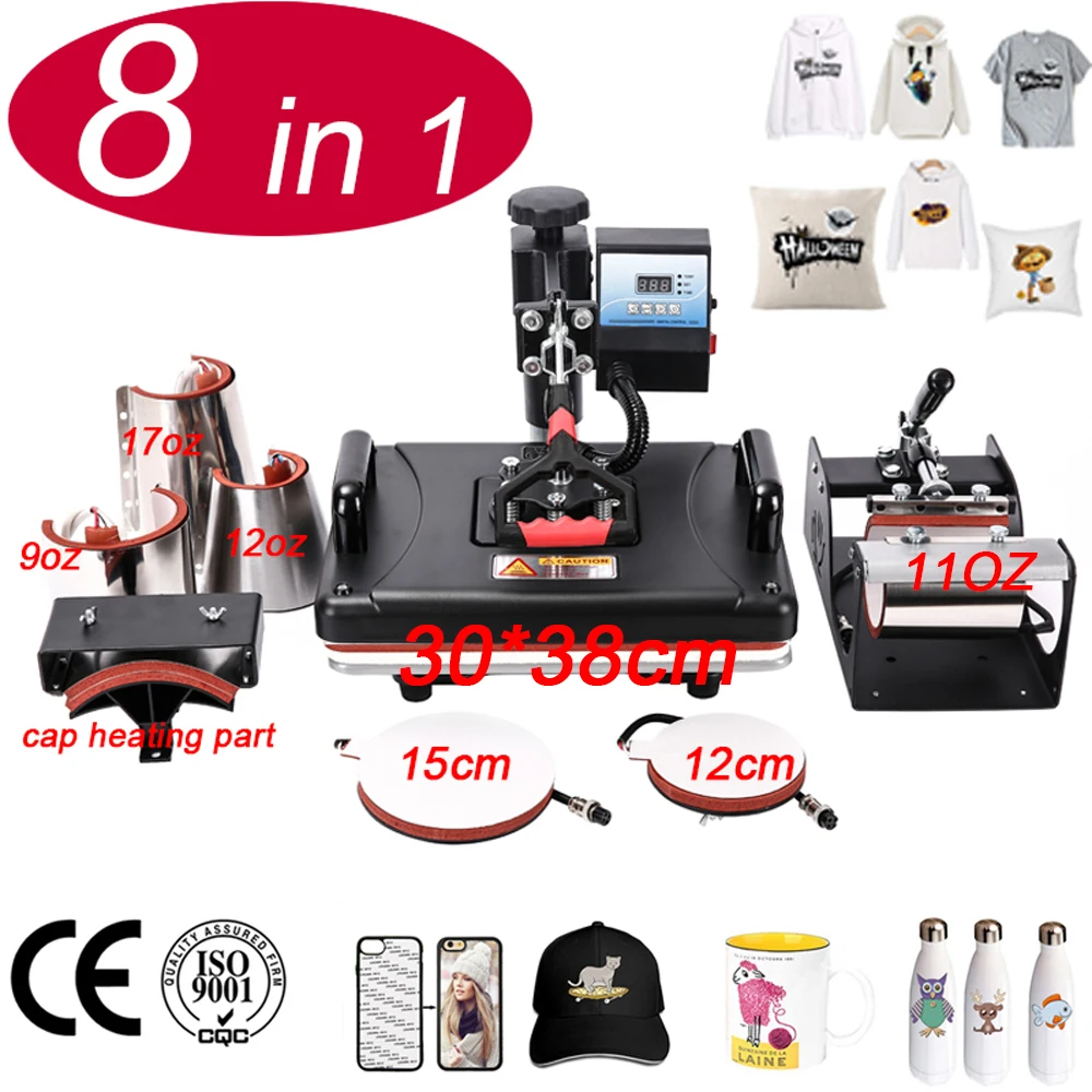 free shipping quality 30*38CM 8 in 1 Combo Heat Press Machine Sublimation Heat Transfer Printer For Mug/Cap/T shirt/Phone Cases
free shipping quality 30*38CM 8 in 1 Combo Heat Press Machine Sublimation Heat Transfer Printer For Mug/Cap/T shirt/Phone Cases