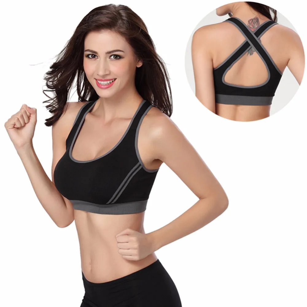 Image Women Cross Back Yoga Sports Bra Top Fitness Gym Training Tank Wirefree Running Fitness Workout Breathable Removable Cups JuL20