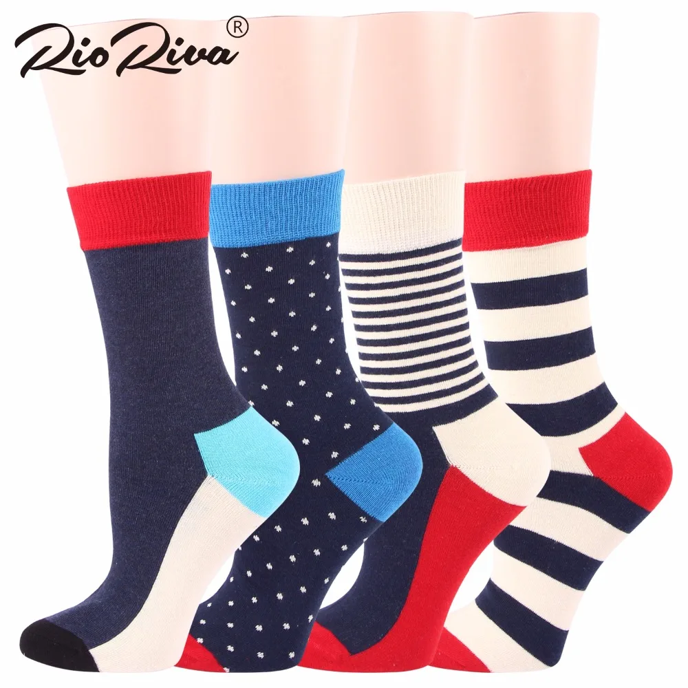 Image RioRiva Women Colorful Short Mid Calf Crew Socks Polka Dot Stripes Multi Colored 4 Pack US5 9 EU35.5 40 Ankle Sox Socs