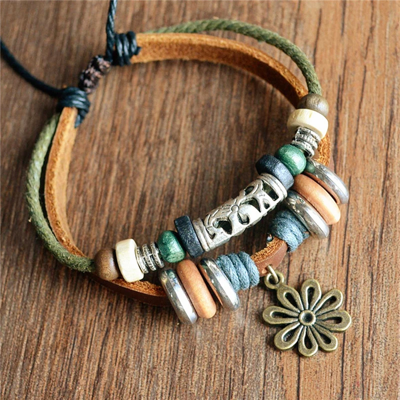 8SEASONS Fashion Jewelry Brown Multi-layer Vintage Leather Rope Bracelet Wood Beads Flower Charm, 1 Piece
8SEASONS Fashion Jewelry Brown Multi-layer Vintage Leather Rope Bracelet Wood Beads Flower Charm, 1 Piece