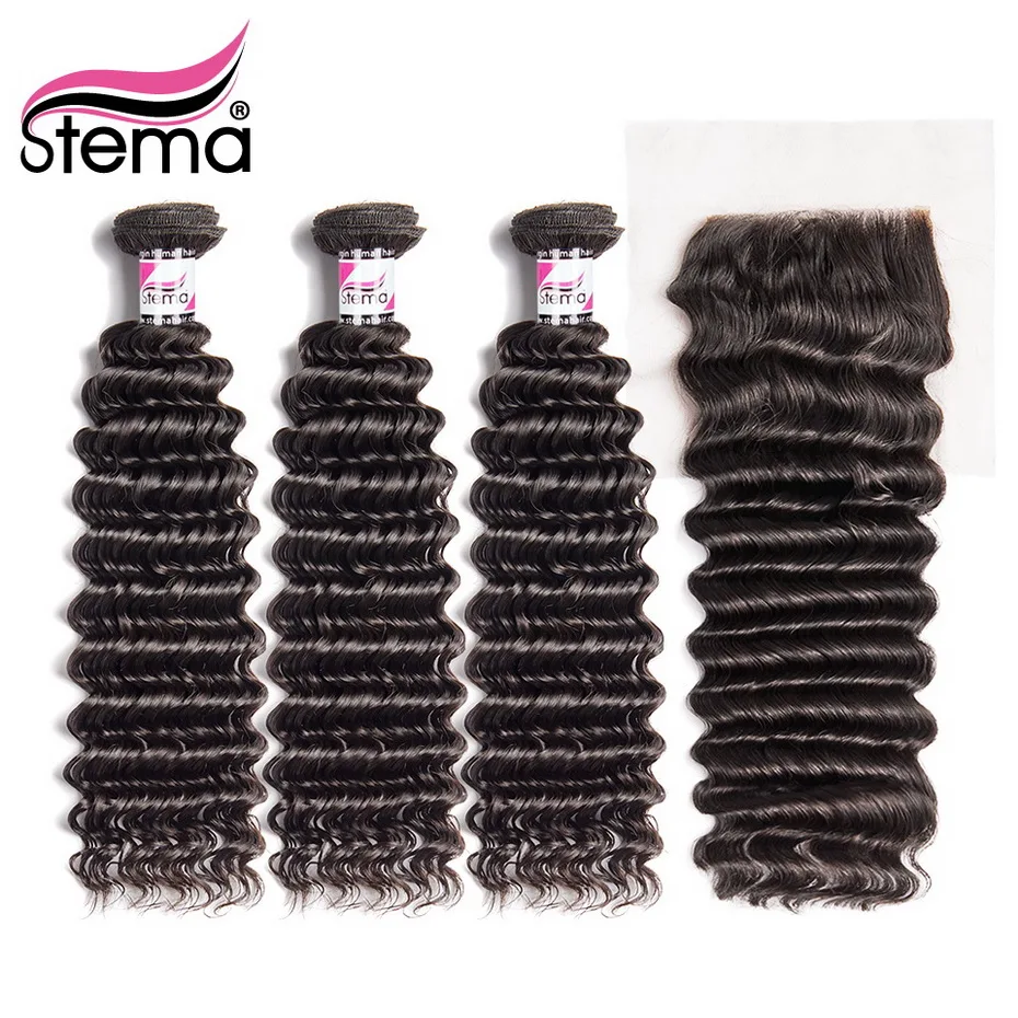 Stema Brazilian Deep Wave Human Hair Bundles With Closure 3PCS Hair Weft With 4x4 Lace Closure Remy Hair Extension Free Shipping
Stema Brazilian Deep Wave Human Hair Bundles With Closure 3PCS Hair Weft With 4x4 Lace Closure Remy Hair Extension Free Shipping