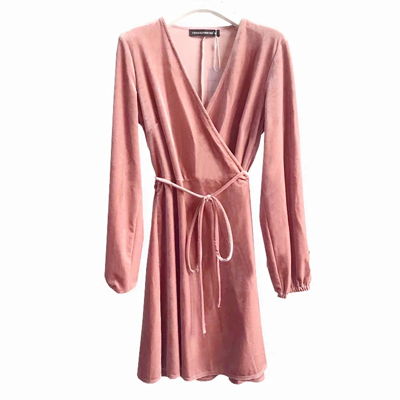 PERHAPS U pink black v neck wrap dress solid velvet long sleeve lantern sleeve mini dress short D0778
PERHAPS U pink black v neck wrap dress solid velvet long sleeve lantern sleeve mini dress short D0778