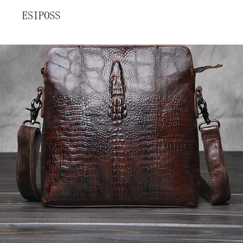 

Luxury crocodile pattern the first layer cow leather men's messenger bag men's briefcase satchels vertical section shoulder bag