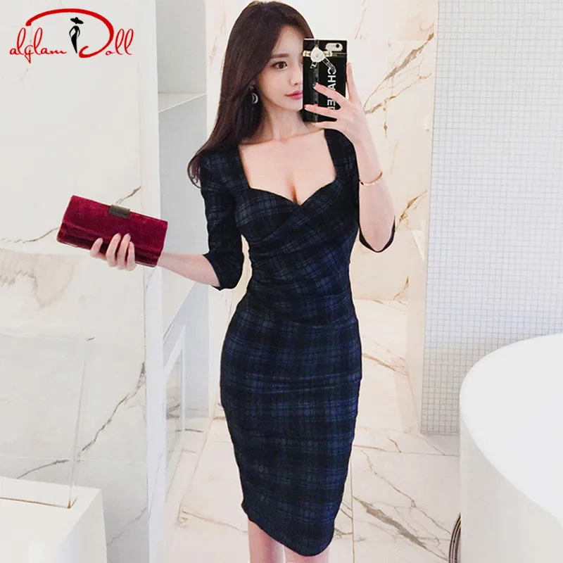 OL Plaid Bodycon Sexy Dress Knee-Length 3/4 Sleeve Pencil Office Work Women Vestidos
OL Plaid Bodycon Sexy Dress Knee-Length 3/4 Sleeve Pencil Office Work Women Vestidos