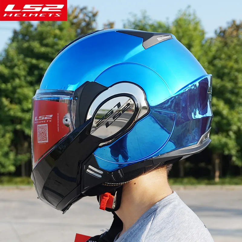 Image New Arrival LS2 FF399 flip up motorcycle helmets chrome dual lens motorbike single mono convertable modular helmets with Pinlock