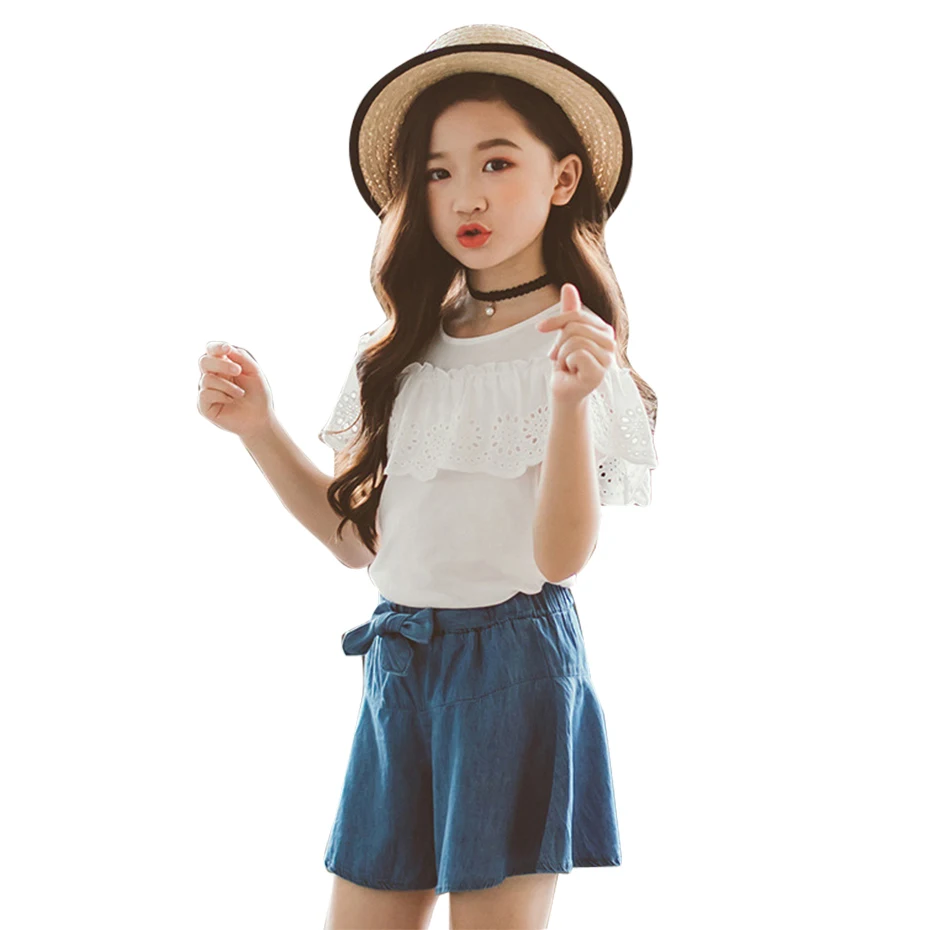 Girls Clothes Set Solid T Shirt + Denim Skirt 2PCS Girl Clothes Set Teenage School Clothes Suits For Children 6 8 10 12 14 Year
Girls Clothes Set Solid T Shirt + Denim Skirt 2PCS Girl Clothes Set Teenage School Clothes Suits For Children 6 8 10 12 14 Year