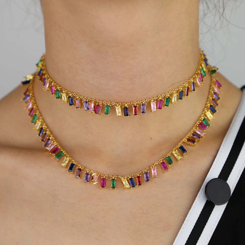 high quality rainbow baguette cz colorful geometric Pendant choker Necklace Gold filled luxury fashion women statement jewelry
high quality rainbow baguette cz colorful geometric Pendant choker Necklace Gold filled luxury fashion women statement jewelry