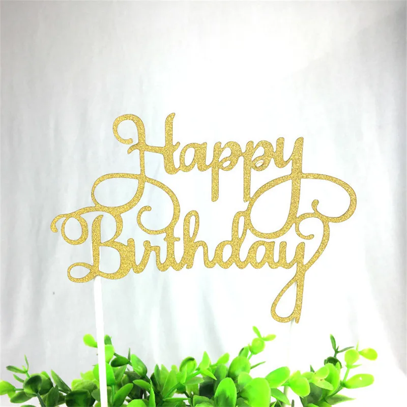 1Pcs Shining Happy Birthday Cake Topper for a Gold Gillter Flag Family Party Baking Decoration Supplies | Дом и сад