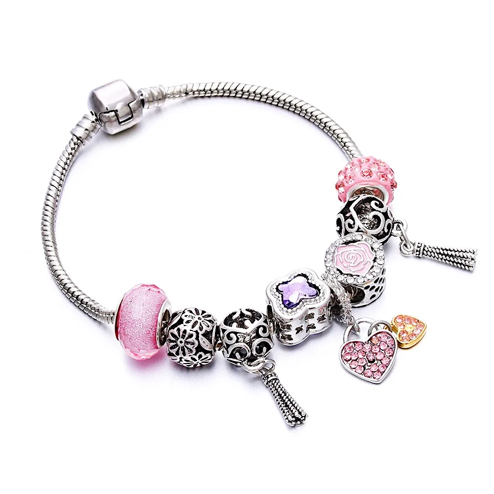 Multicolor Jewelry Charm Women Bracelet Pink Crystal Love Heart Bead Silver Ladies Rainbow Chain Bangle Wedding Gift DIY Pulsera
Multicolor Jewelry Charm Women Bracelet Pink Crystal Love Heart Bead Silver Ladies Rainbow Chain Bangle Wedding Gift DIY Pulsera