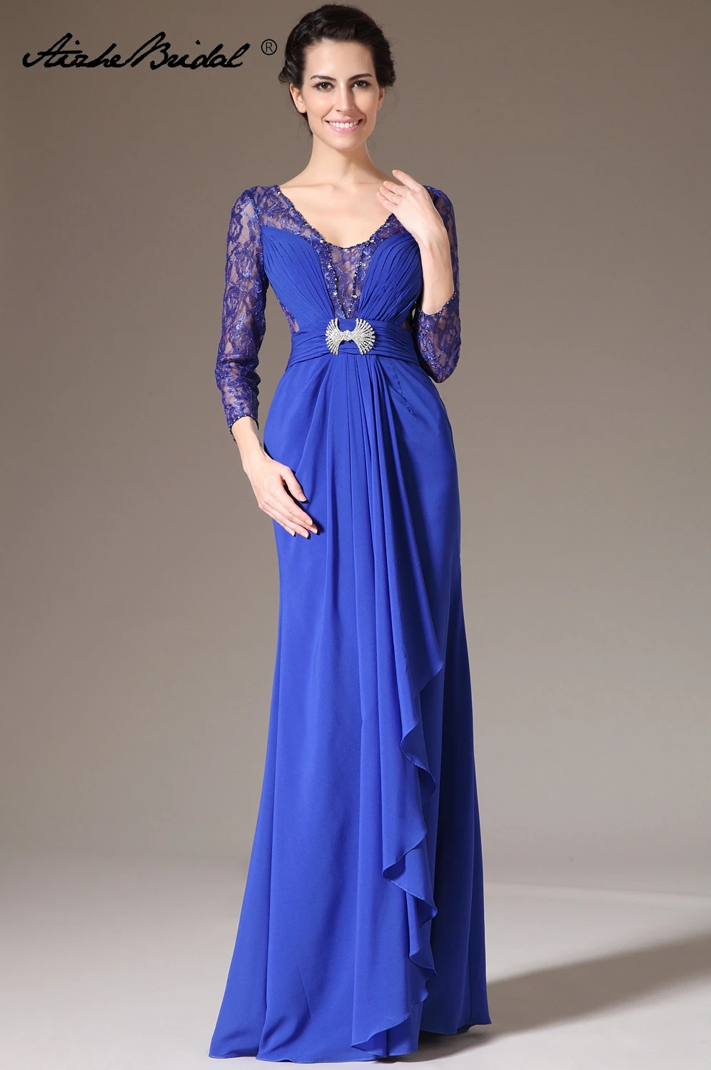 V Neck 3/4 Sleeve Royal Blue Chiffon Long Formal Women's Dress Elegant Mermaid Mother of the Bride Dresses vestido mae da noiva
V Neck 3/4 Sleeve Royal Blue Chiffon Long Formal Women's Dress Elegant Mermaid Mother of the Bride Dresses vestido mae da noiva