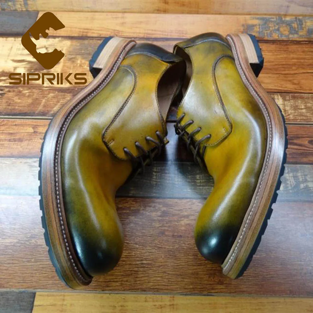 Мужские туфли с круглым носком Sipriks Классическая обувь из натуральной кожи Goodyear