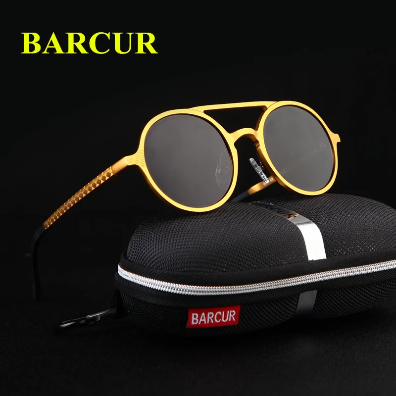 BARCUR Aluminum Magnesium Vintage Round Sunglasses Men's