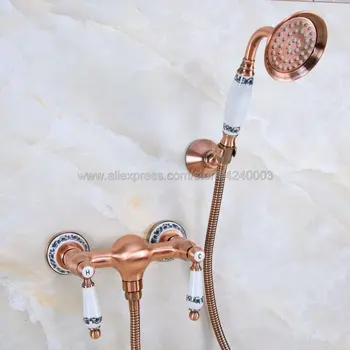 Antique Red Copper Wall Mounted Bathroom Shower Faucet Set Mixer w/ Hand Sprayer Dual Handle Hot and Cold Water Mixer Kna302
Antique Red Copper Wall Mounted Bathroom Shower Faucet Set Mixer w/ Hand Sprayer Dual Handle Hot and Cold Water Mixer Kna302