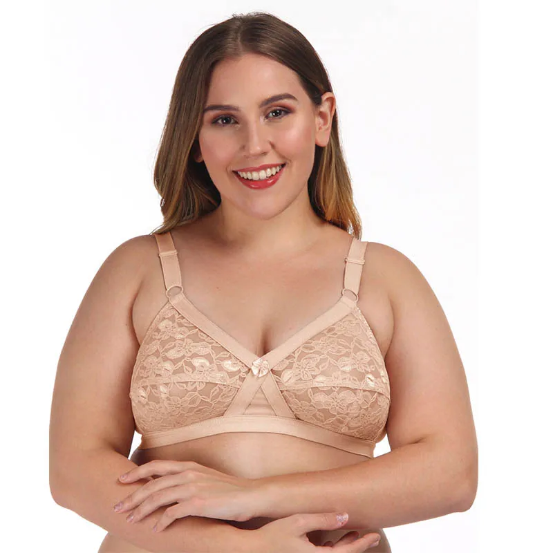 Women Plus Size Lace Bra Full Coverage Ultra-thin Bralette Non Padded No Steel Ring Free Breathable Bras 75B-100E | Женская одежда