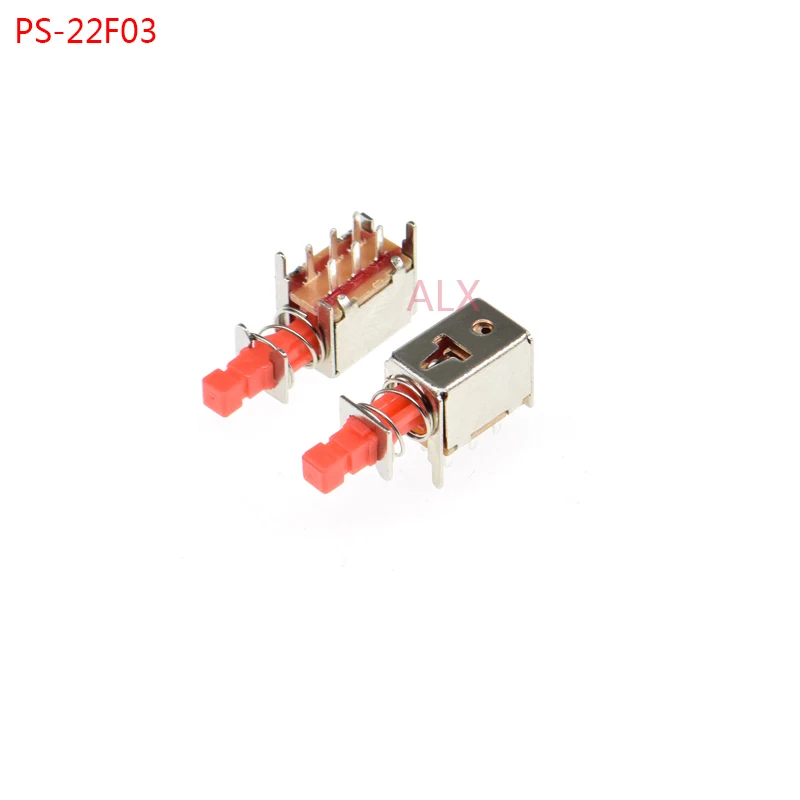 

10pcs PS-22F03 Right Angle PCB Latching Push Button Switch DPDT Double Pole 6 Pin self-locking key power switches