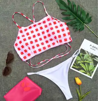 Sexy Bandeau Spaghetti Strap Bikini Set Women Push Up Plaid Checked Bandage Swimsuit Women Thong Swimwear Bathing Suit Biquini
Sexy Bandeau Spaghetti Strap Bikini Set Women Push Up Plaid Checked Bandage Swimsuit Women Thong Swimwear Bathing Suit Biquini