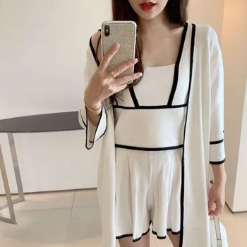 Women Vest Tops Long Cardigan Elastic Waist Shorts Summer Elegant 3 Pieces Sets Knitted Shorts Suits
Women Vest Tops Long Cardigan Elastic Waist Shorts Summer Elegant 3 Pieces Sets Knitted Shorts Suits