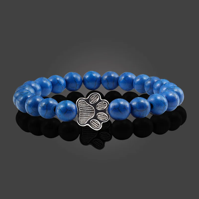 Accessory - Natural Black Volcanic Lava Stone Dog Paw Bracelet black Matte Beads Bracelets For Women Men Cat Dog Lovers Jewelry