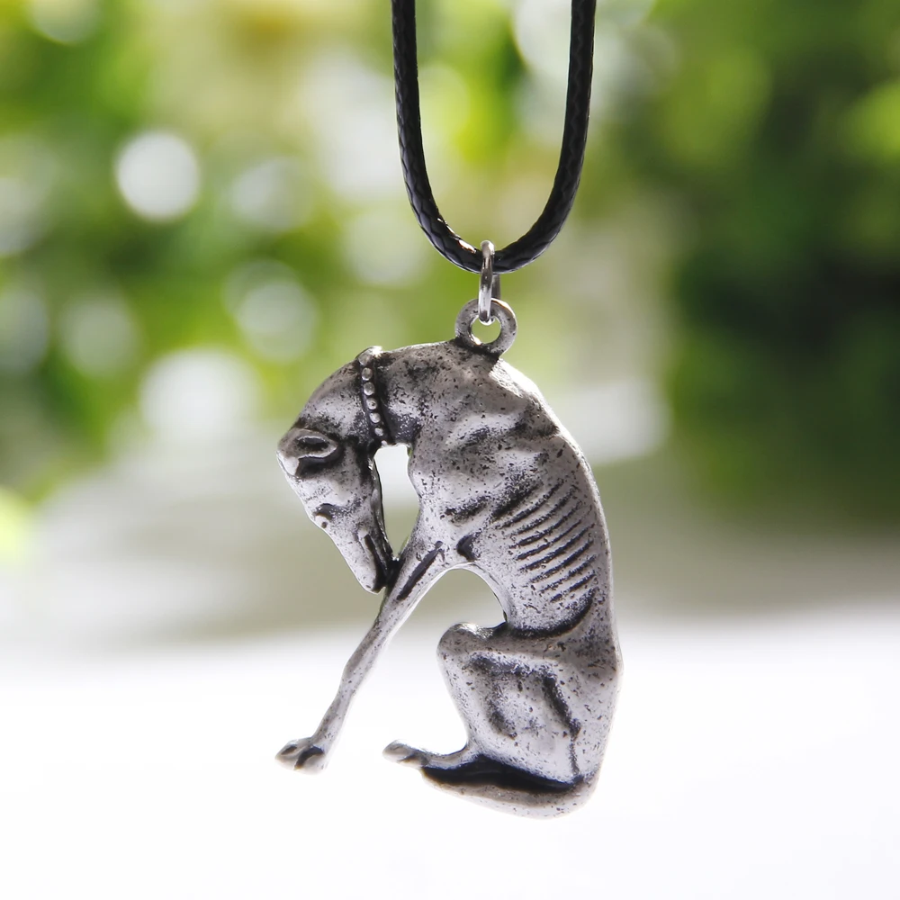 Image Thinking Statue Greyhound Necklace Pendant Whippet Galgo Dog Lover Necklaces   Pendants Silver Statement Charms Women Lead Free