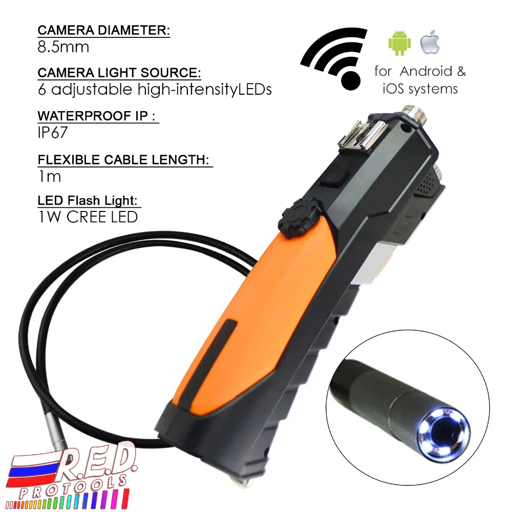 Waterproof iPad IPhone iOS Android WiFi HD Inspection 8.5mm Camera Borescope Snakescope Endoscope + 1 Meter 1M Flexible Cable
Waterproof iPad IPhone iOS Android WiFi HD Inspection 8.5mm Camera Borescope Snakescope Endoscope + 1 Meter 1M Flexible Cable