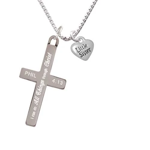 Mini 3-D ''Little Sister'' Heart - I Can Do All Things - Cross Necklace (1)