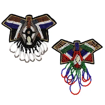 

Handmade Beading Fringe Badges Tassels Shoulder Patches Iron on Applique for Military Costume Shoes Decorated Badge 10pieces