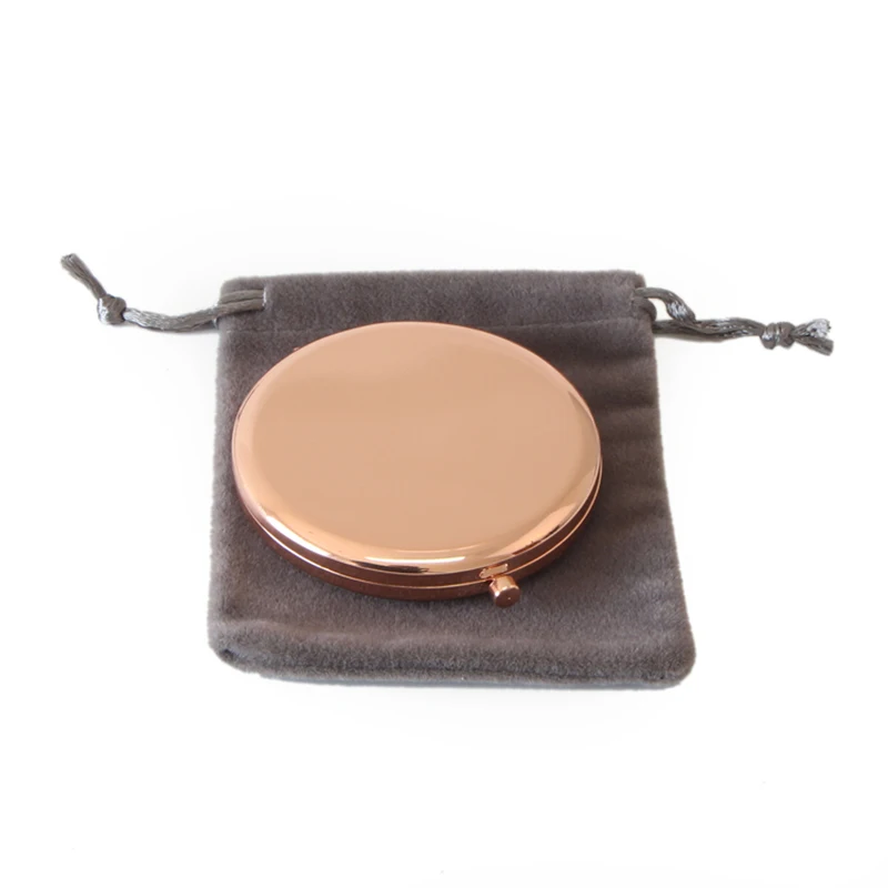 Fashion Colour Rose Gold Metal Pocket Mirror Round Compact Cosmetic Mirror with Grey Velvet Bag Makeup Mirror Set
Fashion Colour Rose Gold Metal Pocket Mirror Round Compact Cosmetic Mirror with Grey Velvet Bag Makeup Mirror Set