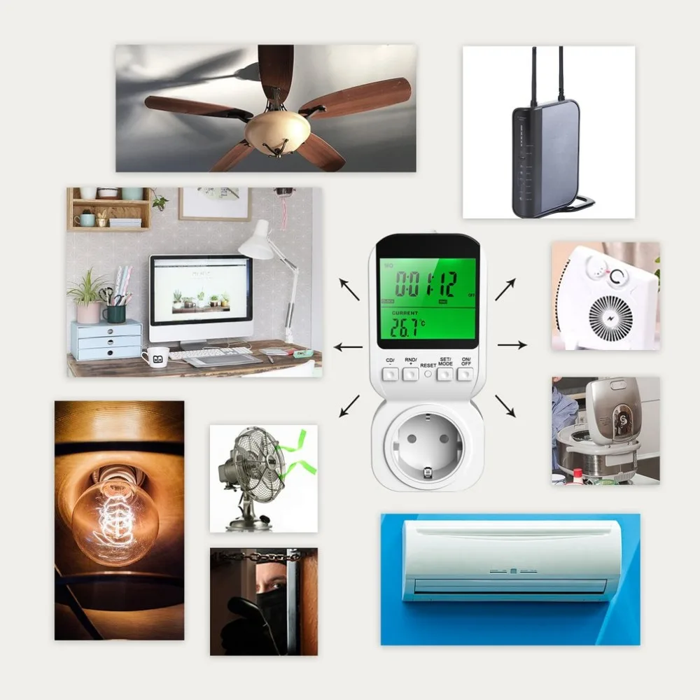 Multi-function LCD Display Thermostat Timer Switch Socket with Sensor Probe Digital Clock Adjustable 12/24 Hour Energy-saving
Multi-function LCD Display Thermostat Timer Switch Socket with Sensor Probe Digital Clock Adjustable 12/24 Hour Energy-saving