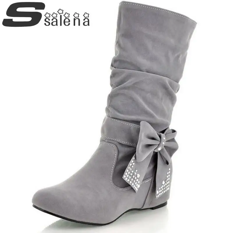 Women winter boots women casual mid calf sweet bow fashion warm shoes most popular college wind big size 43 #C144 | Обувь