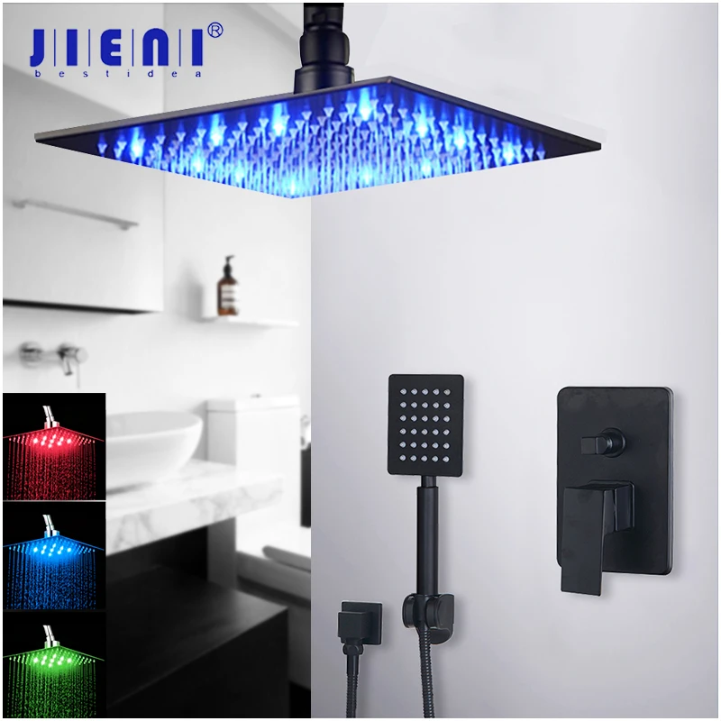 JIENI 8 12 16 Inch Black Bathroom Shower Faucet Set Black Ceiling Mount LED Shower Head Mixer Tap W/ Rainfall Shower Faucets Set
JIENI 8 12 16 Inch Black Bathroom Shower Faucet Set Black Ceiling Mount LED Shower Head Mixer Tap W/ Rainfall Shower Faucets Set