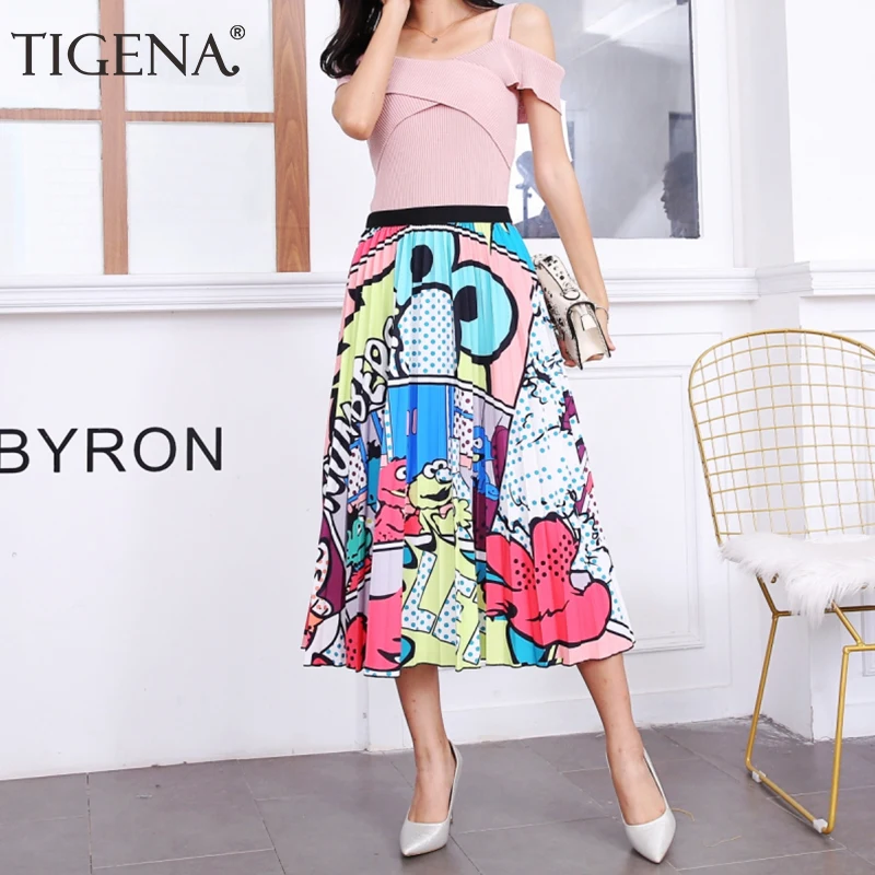 TIGENA Cartoon Print Midi Long Pleated Skirt Women Fashion 2019 Summer Korean Elastic High Waist A-line Sun Skirt Female Ladies
TIGENA Cartoon Print Midi Long Pleated Skirt Women Fashion 2019 Summer Korean Elastic High Waist A-line Sun Skirt Female Ladies