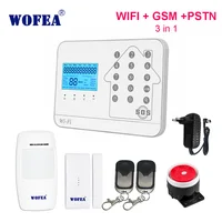 Wofea WIFi GSM PSTN alarm system 3 in 1 desgian touch keyboard LCD display relay control home security alarm kit APP control image