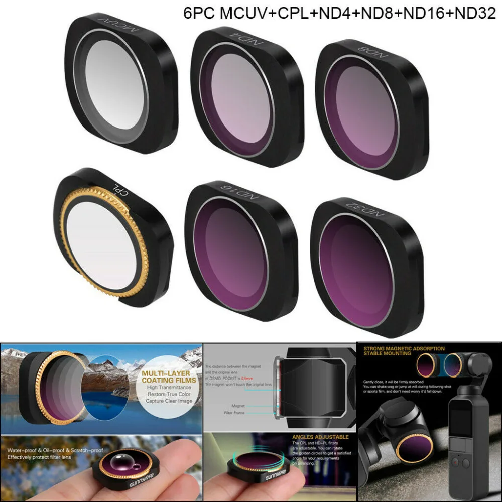 SunnyLife Osmo Pocket Filter ND4 ND8 ND16 ND32 ND64 Camera Lens Filter Kit For DJI OSMO POCKET Gimbal Drone Accessories
SunnyLife Osmo Pocket Filter ND4 ND8 ND16 ND32 ND64 Camera Lens Filter Kit For DJI OSMO POCKET Gimbal Drone Accessories